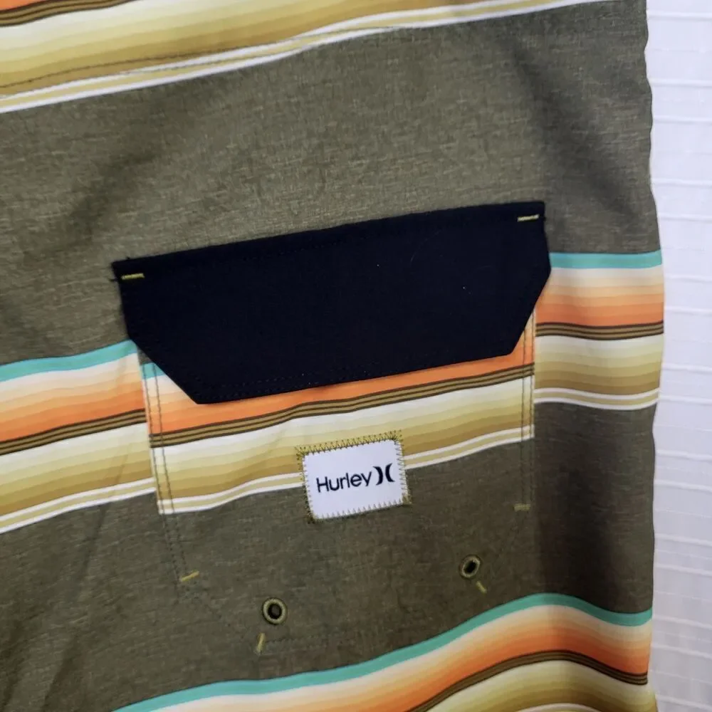 Hurley Board Shorts Drawstring Green Stripe 8.5
